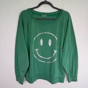 Free People Smiley Face Sweatshirt Womens Medium FP Move Sweater Green Burnout